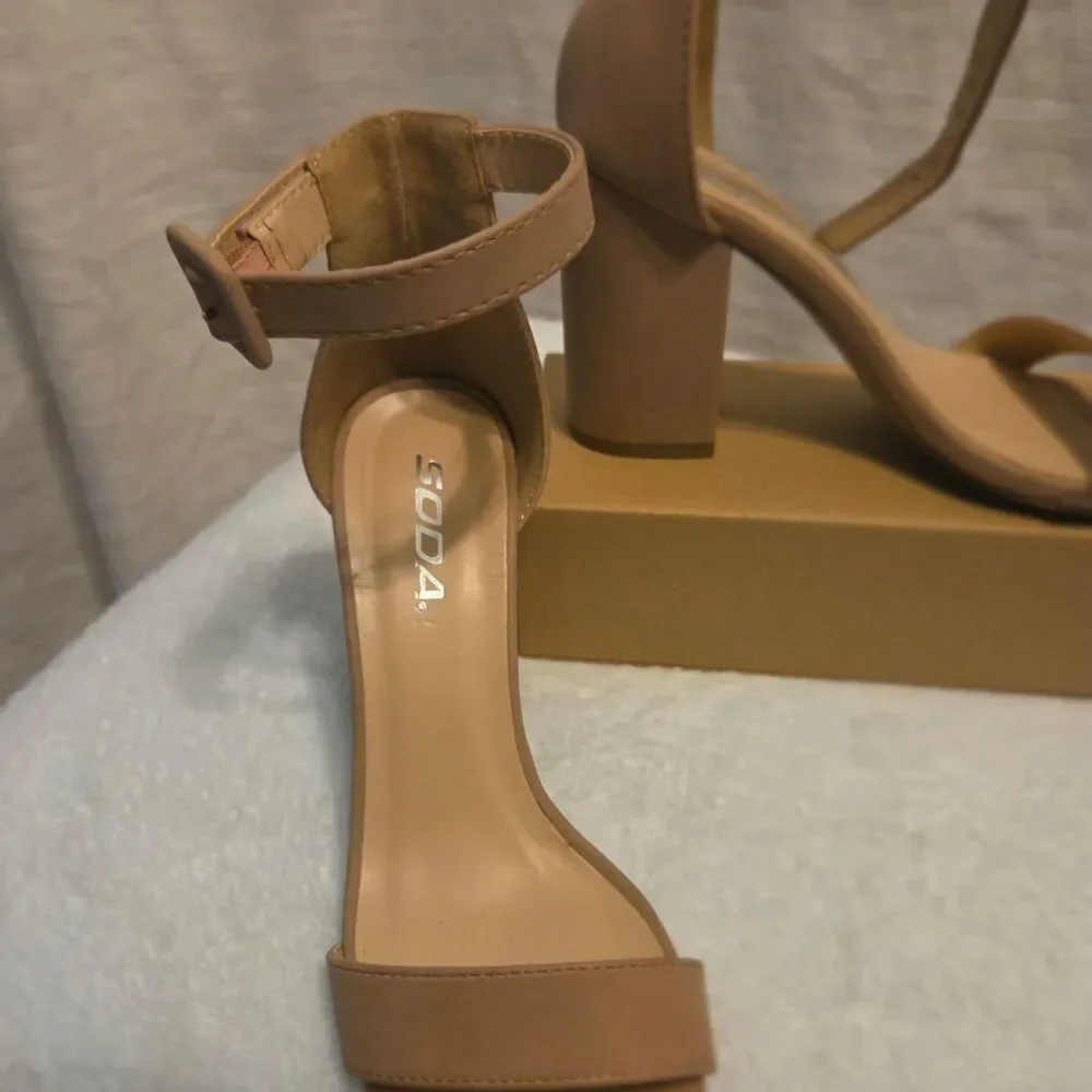 Soda - Women's Tan Sandals/High heels with ankle strap